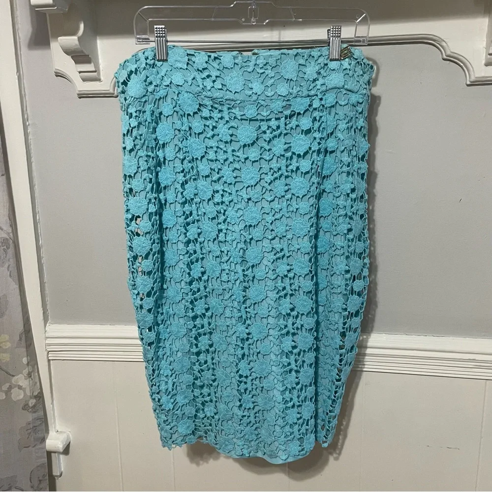 Roberto Cavalli ‘Class’ Turquoise Lace Crochet Pencil Skirt Size 14 (IT 48) - Picture 2 of 12